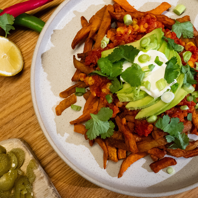 Chili Loaded Sweetpotato Fries