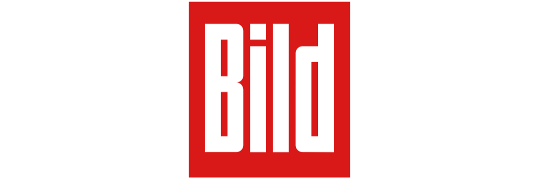 Rotes Quadrat mit dem weißen Schriftzug "Bild" in vertikaler Anordnung.