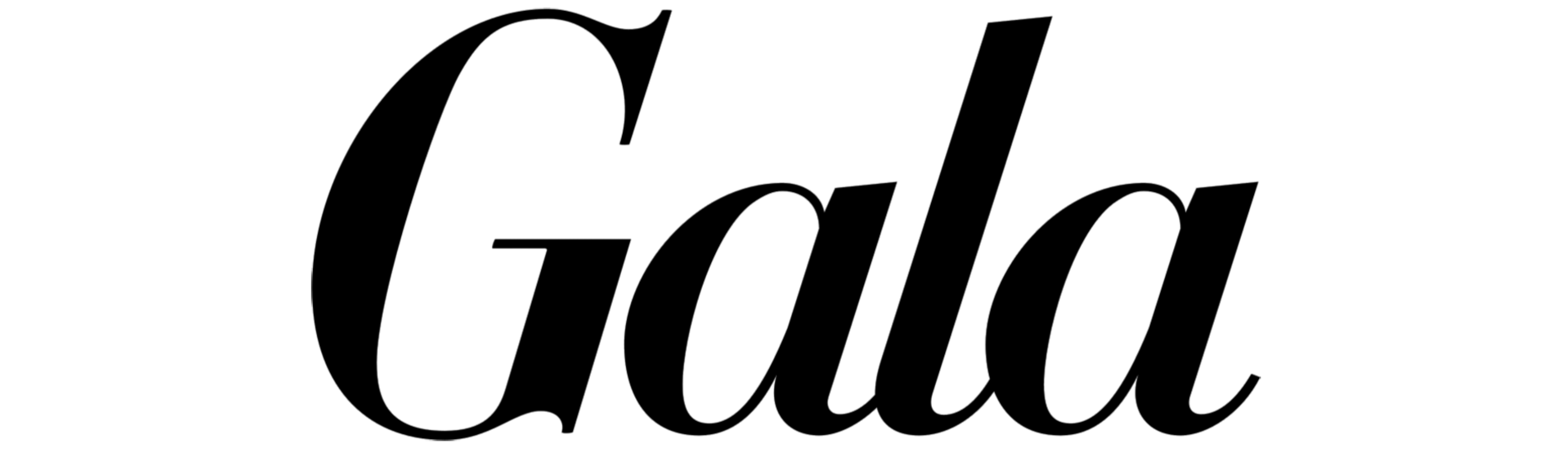 Schwarzes Logo mit dem Schriftzug "Gala" in eleganter Kursivschrift auf transparentem Hintergrund.