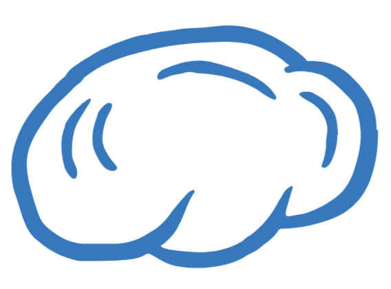 Blaues, gezeichnetes Gehirn-Symbol auf transparentem Hintergrund.