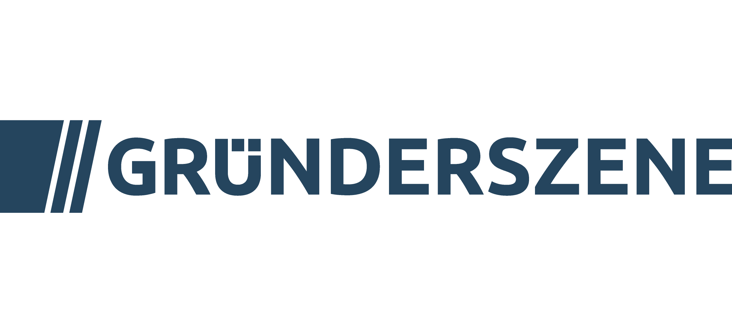 Schwarzes Logo mit dem Wort "GRÜNDERSZENE" und drei diagonal verlaufenden Linien links.