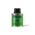 Grüne Dose mit der Aufschrift "FREDA Basilikum Olivenöl extra vergine" und einem Basilikumsymbol.