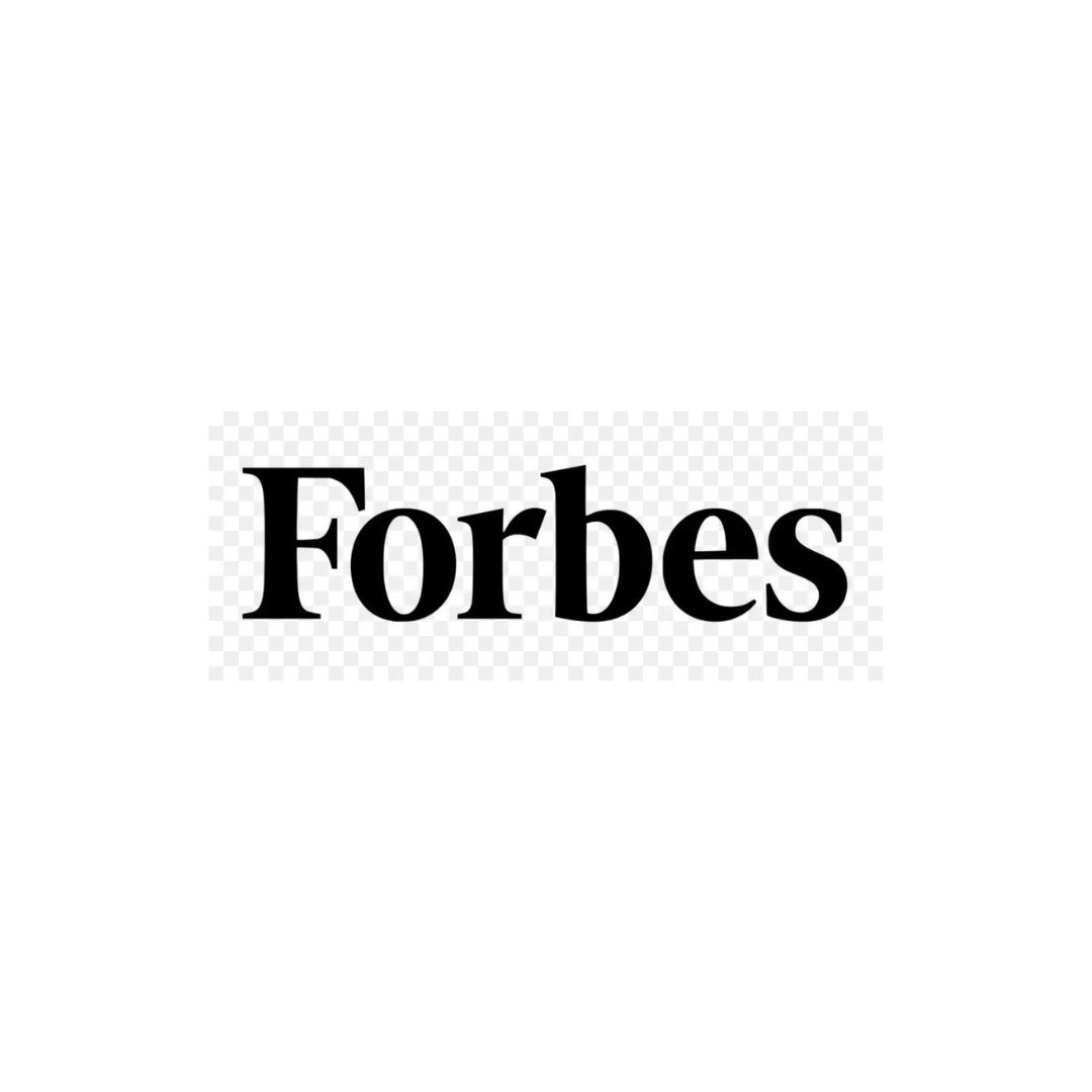 Das Bild zeigt das Forbes-Logo mit schwarzem Text auf transparentem Hintergrund.